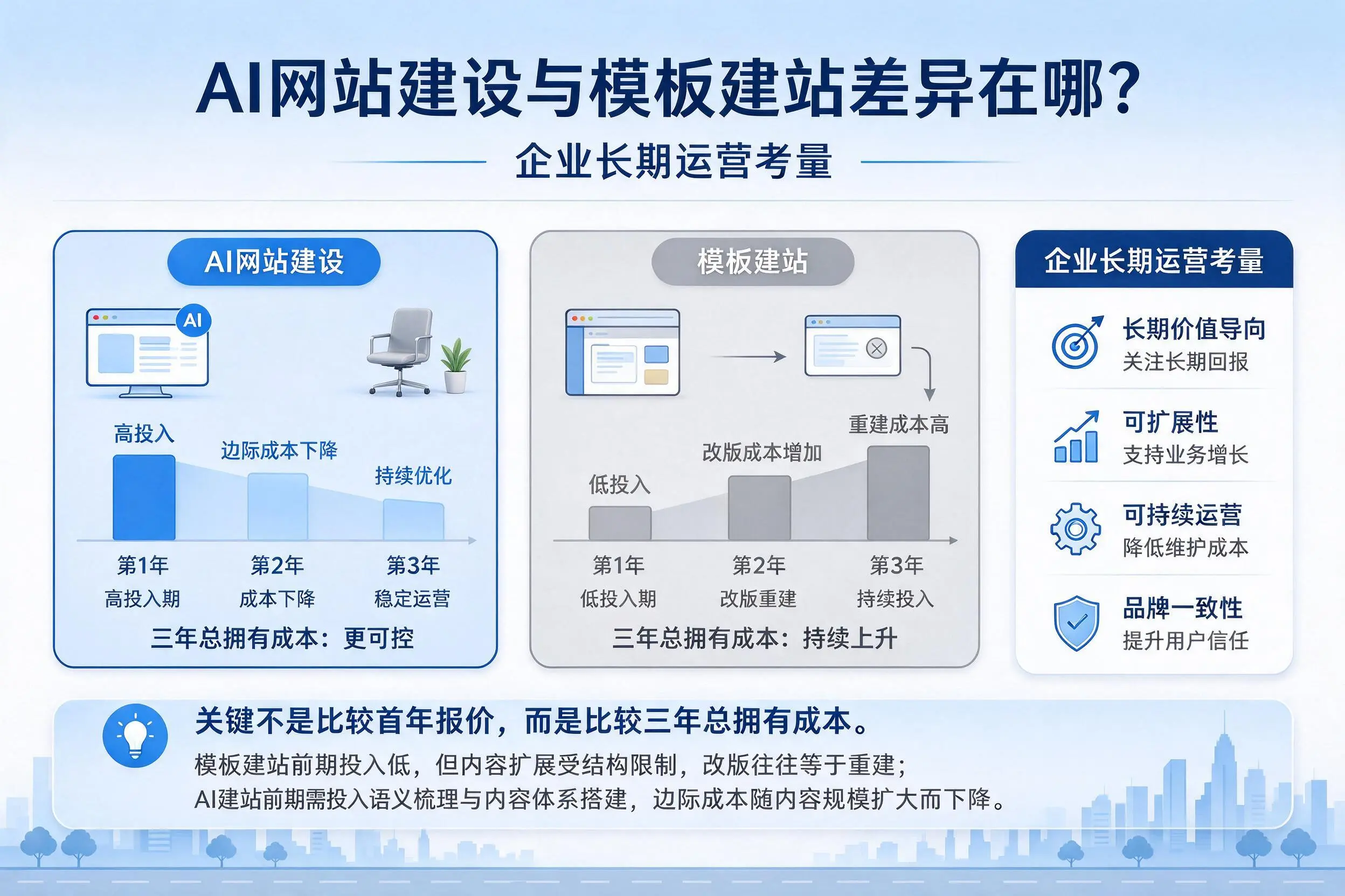 AI网站建设与模板建站差异在哪？晋中企业长期运营考量